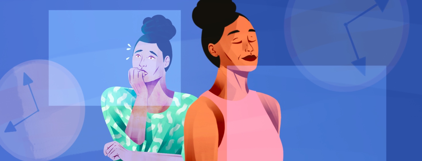 A woman dealing with anxiety and then feeling calm