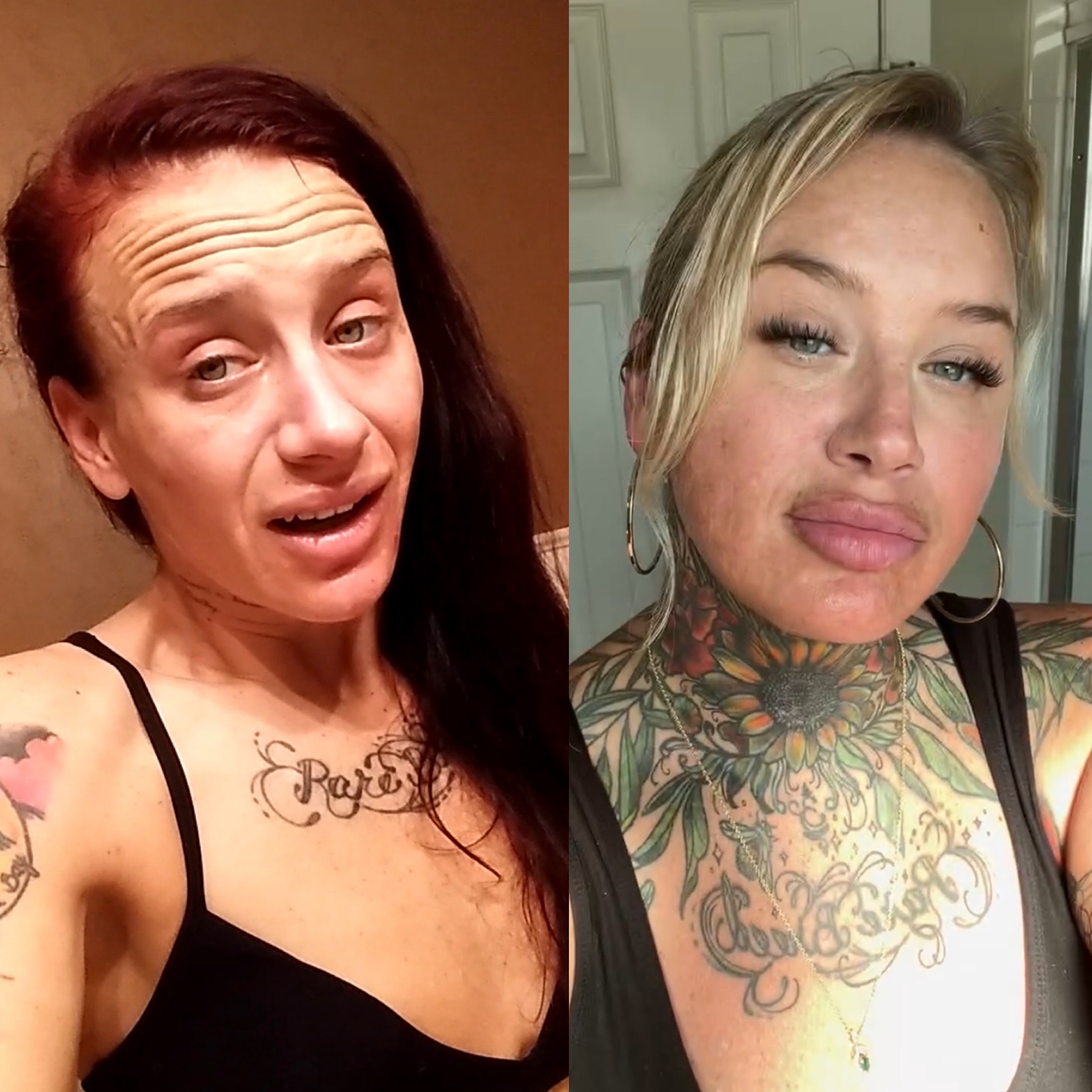 Left: image of Courntey during active use. Right: image of Courtney no, 8 years into recovery.